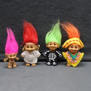 Set of 4 Russ Troll Dolls Pink Red Green Orange Hair Skeleton Mexican